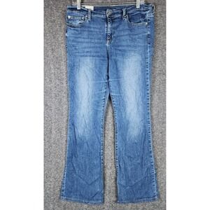 Gap Jeans Womens 32 Perfect Boot Blue Mid Rise Distressed Hem Long EUC